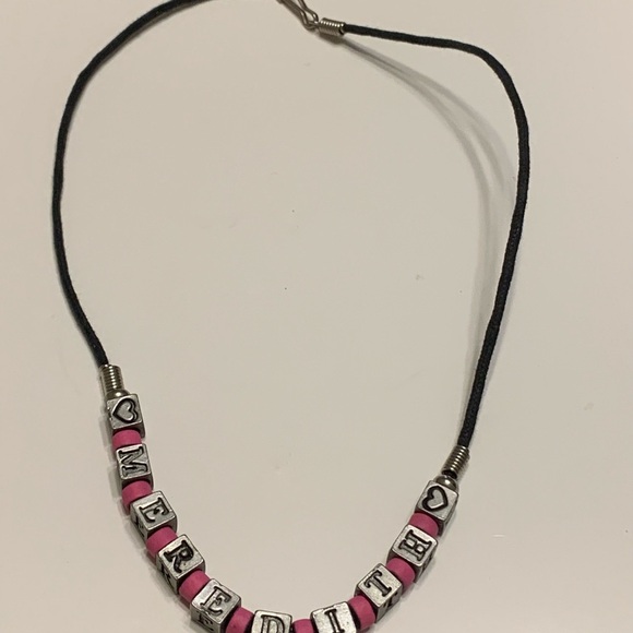 Vintage PEWTER Letter & Heart Cubes with Pink Acrylic beads Necklace 16” Black - Picture 7 of 9